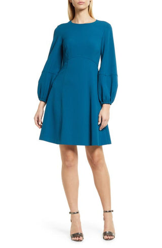 Eliza J Long Sleeve A-Line Dress - Teal