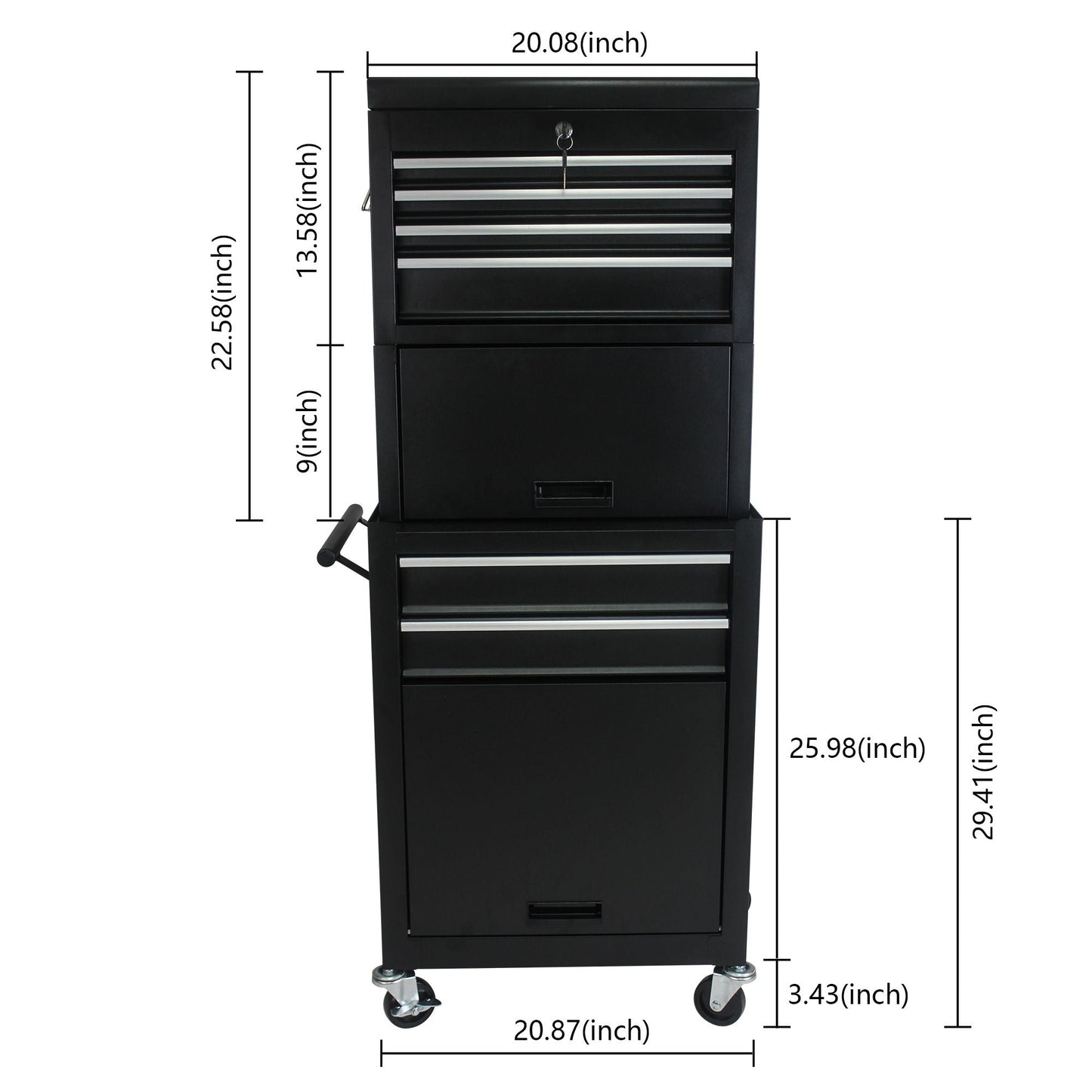 6 Drawer Lockable Tool Cabinet On Wheels With Detachable Toolbox