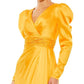 Mac Duggal - V Neckline Long Puff Sleeves Maxi Column Gown