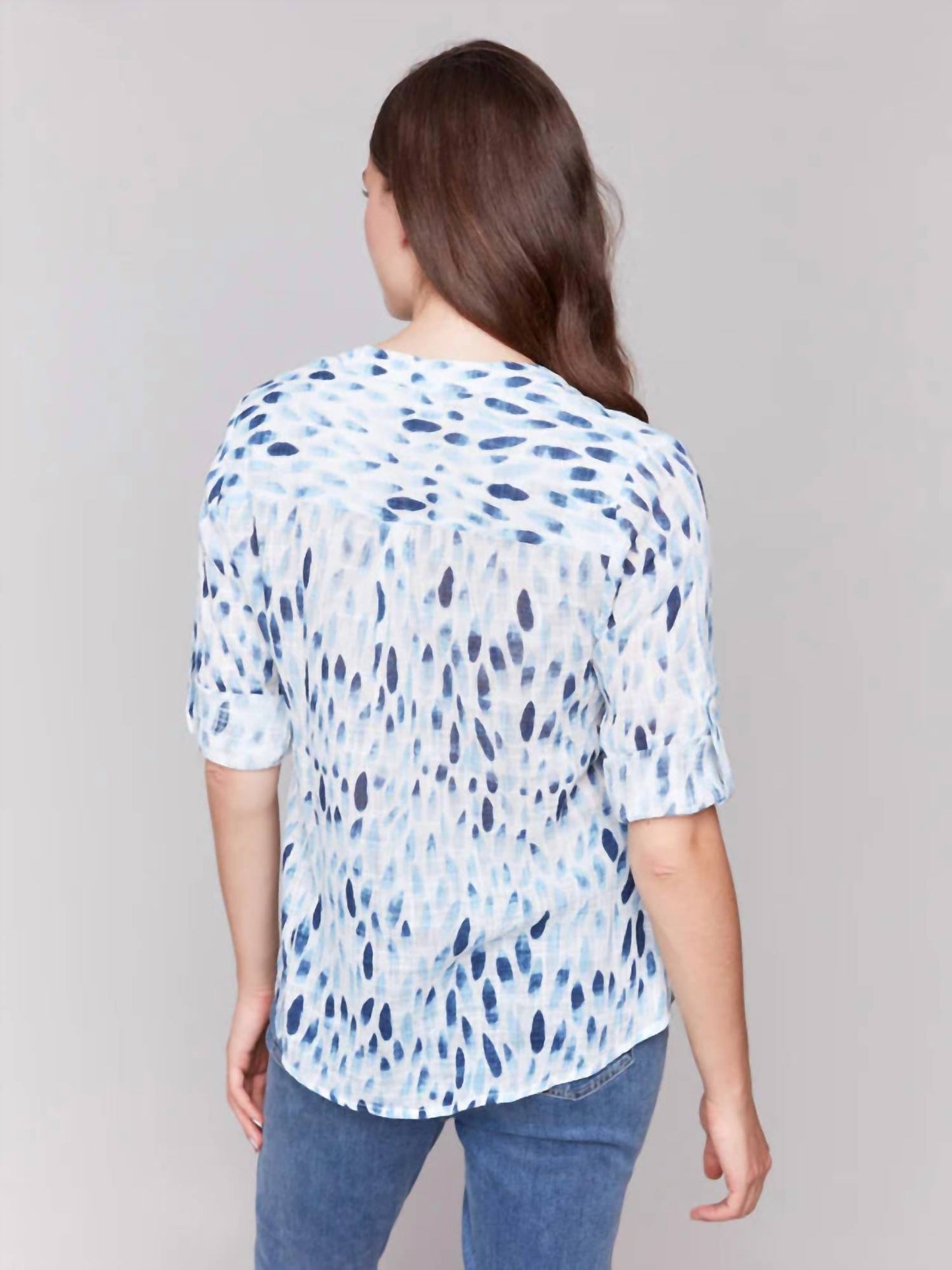 Charlie B - Printed Cotton Gauze Half-button Blouse