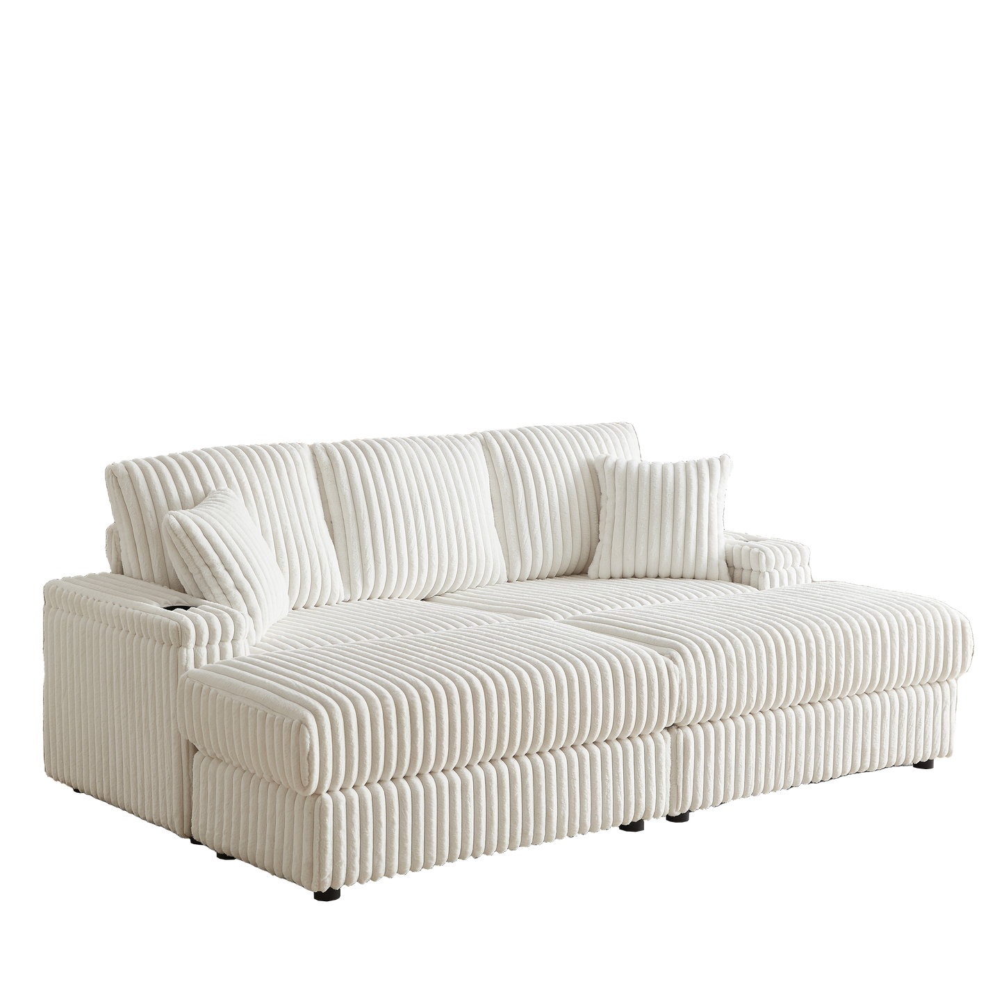 84-Inch Corduroy 3-Seater Sofa with Pillows and Ottomans