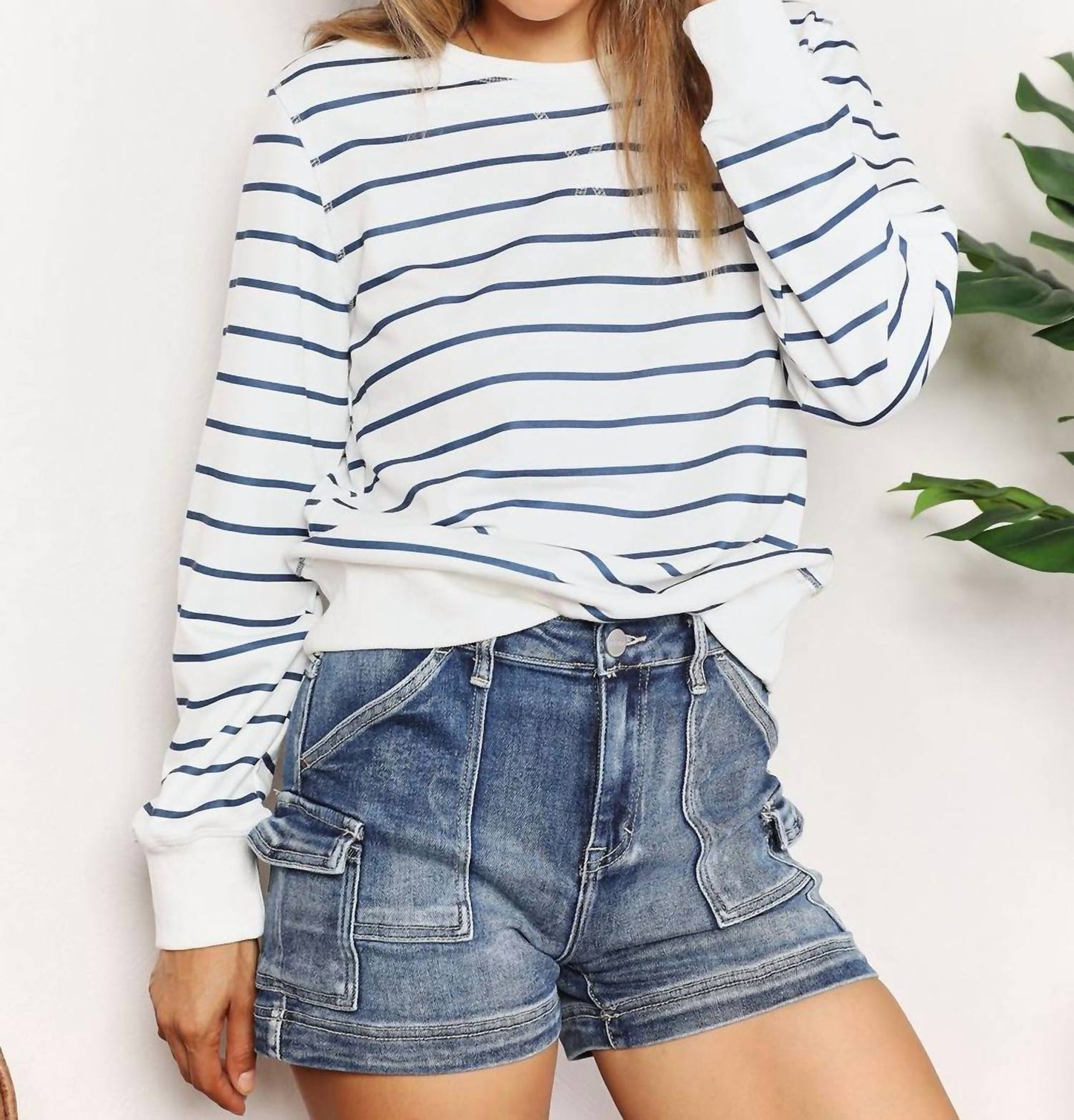 Double Take - Striped Long Sleeve Round Neck Top