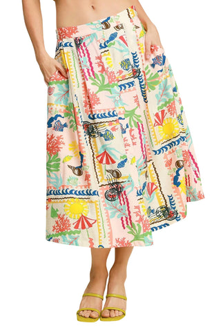Umgee - Abstract Print Front Button Down Skirt