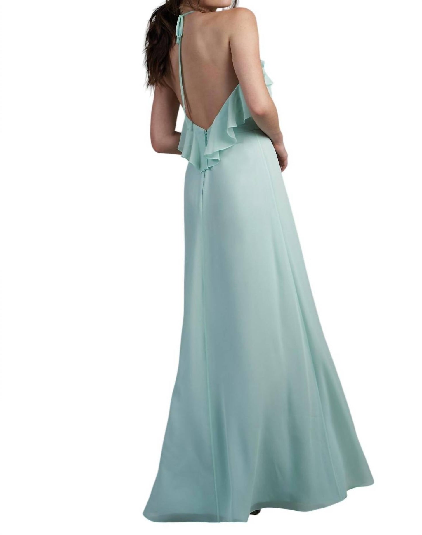 Jasmine Bridal - Poly Chiffon Long Bridesmaid Dress with Jewel Neckline