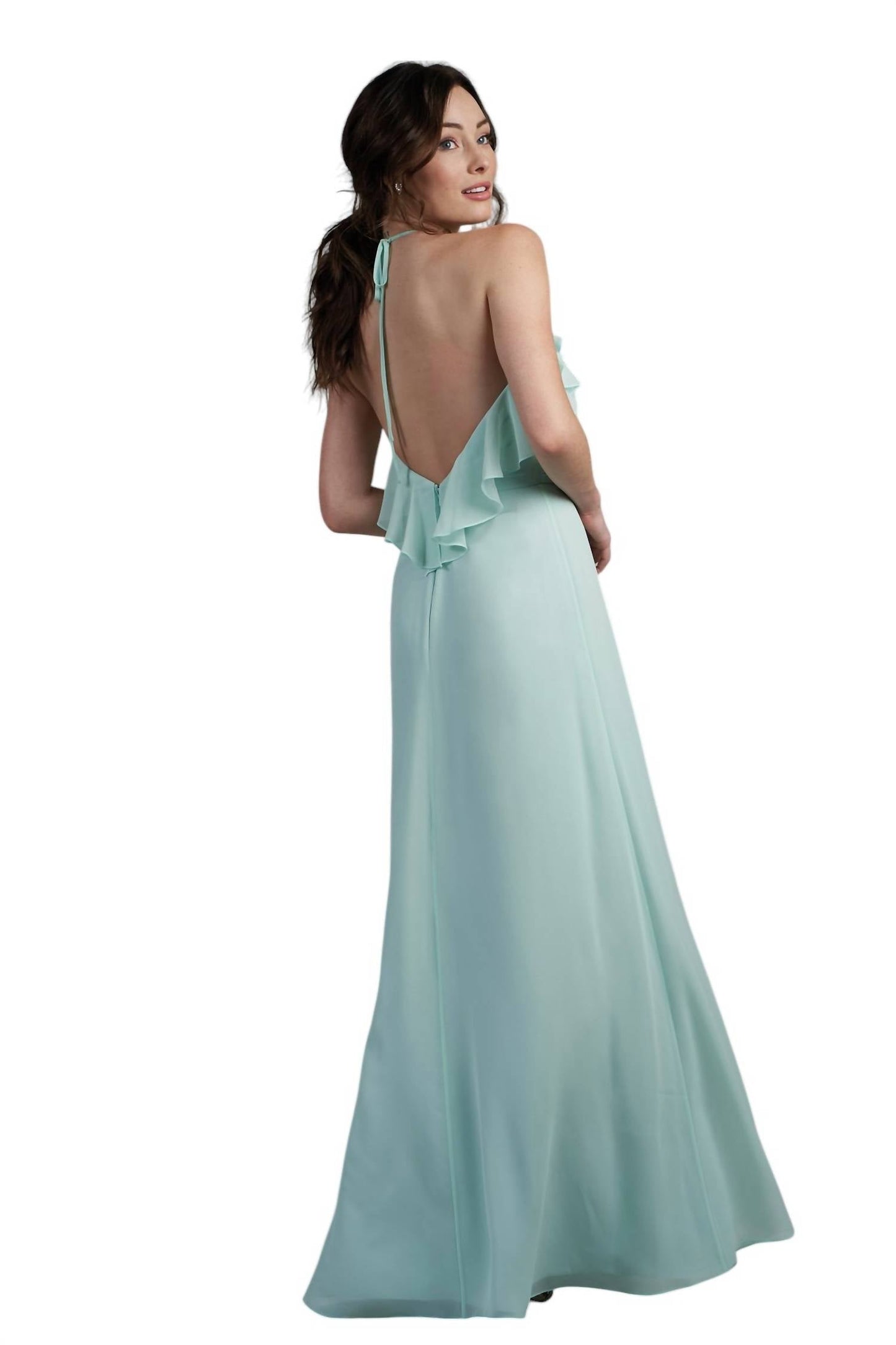 Jasmine Bridal - Poly Chiffon Long Bridesmaid Dress with Jewel Neckline
