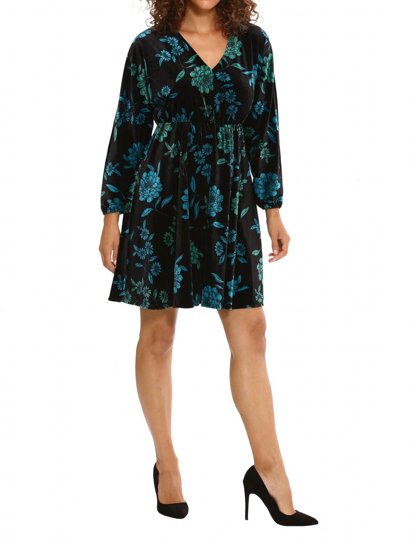 London Times - Black Teal velvet dress