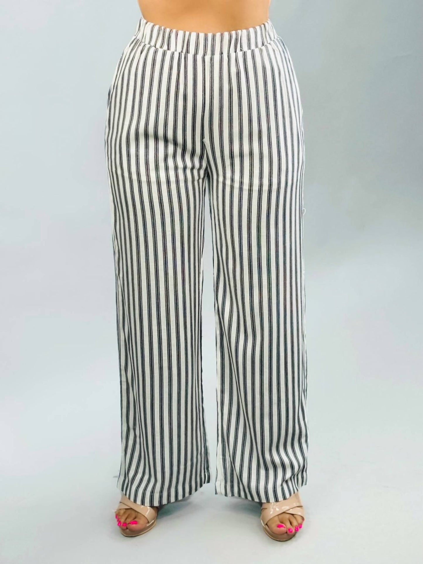 Blu Pepper - Stripe Linen Wide Leg Pants