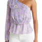 VICI Collection Floral Print One Shoulder Peplum Top in Purple Multi, Size Medium