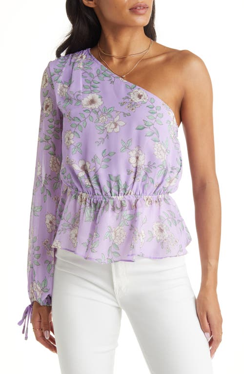 VICI Collection Floral Print One Shoulder Peplum Top in Purple Multi, Size Medium