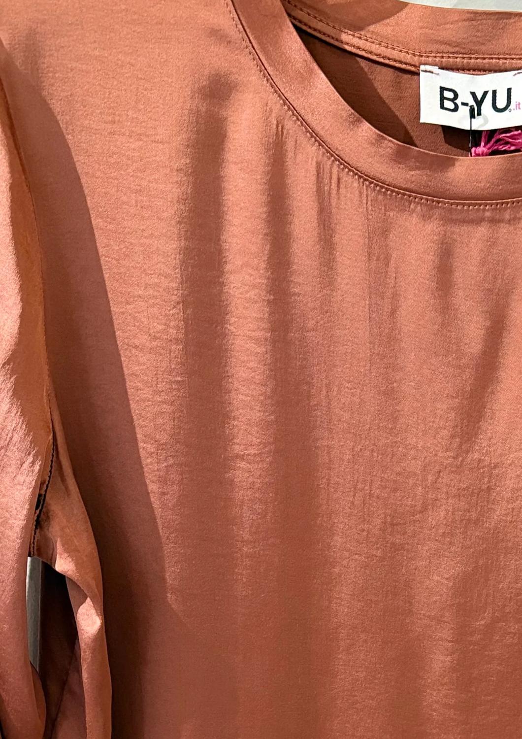 B-Yu - Women's Satin Crew Neck Long Sleeve Top