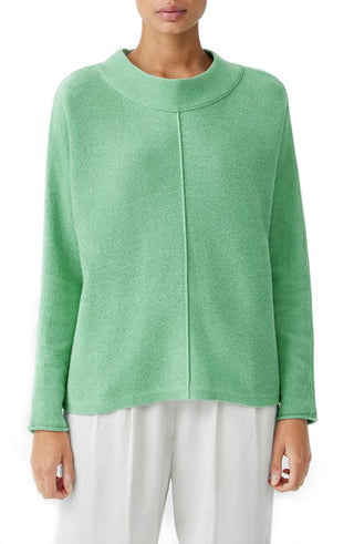Eileen Fisher Mock Neck Dolman Sleeve Organic Cotton & Recycled Cashmere Sweater in Sea Glass, Size X-Large