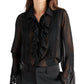 Steve Madden - Aurora Collar Ruffle Neck Long Sleeve Button Front Blouse