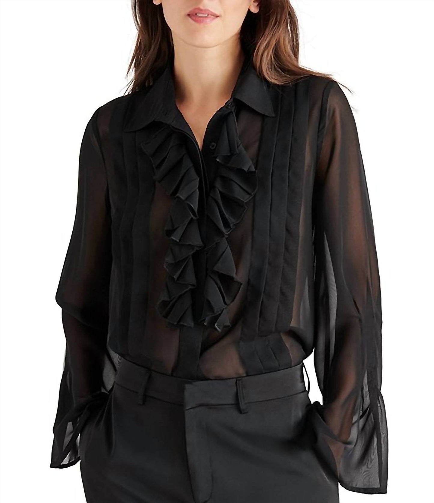 Steve Madden - Aurora Collar Ruffle Neck Long Sleeve Button Front Blouse