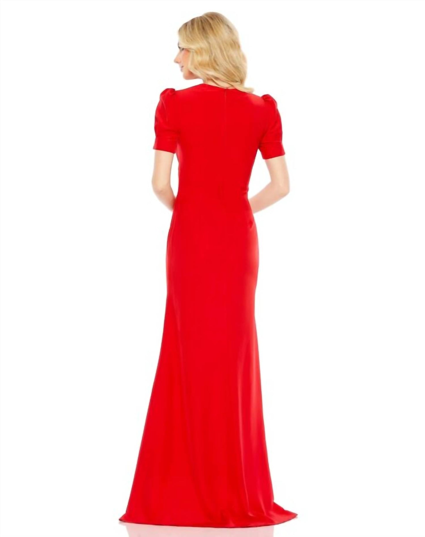 Ieena For Mac Duggal - Plunge Neck Puff Sleeve Cut Out Gown
