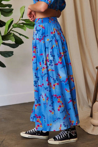 Trendsi - Davi & Dani Printed Smocking Waistband Ruffled Maxi Skirt