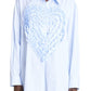 Simone Rocha Women's Ruffle Heart Stripe Cotton Shirt - Blue