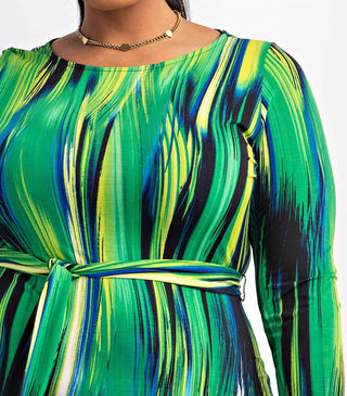 The Curve La - Plus Size Long Sleeve Midi Dress With Self-tie Belt