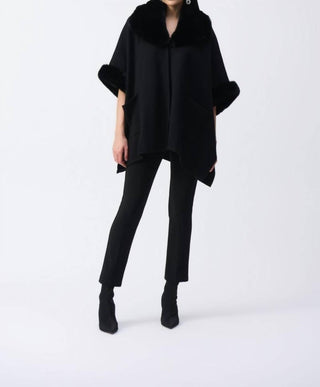 Joseph Ribkoff - Faux Fur Trim Oversized Three Quarter Sleeve Cape
