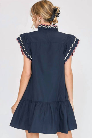 Trendsi - Umgee Full Size Ruffled Scalloped Sleeved Dress Plus Size