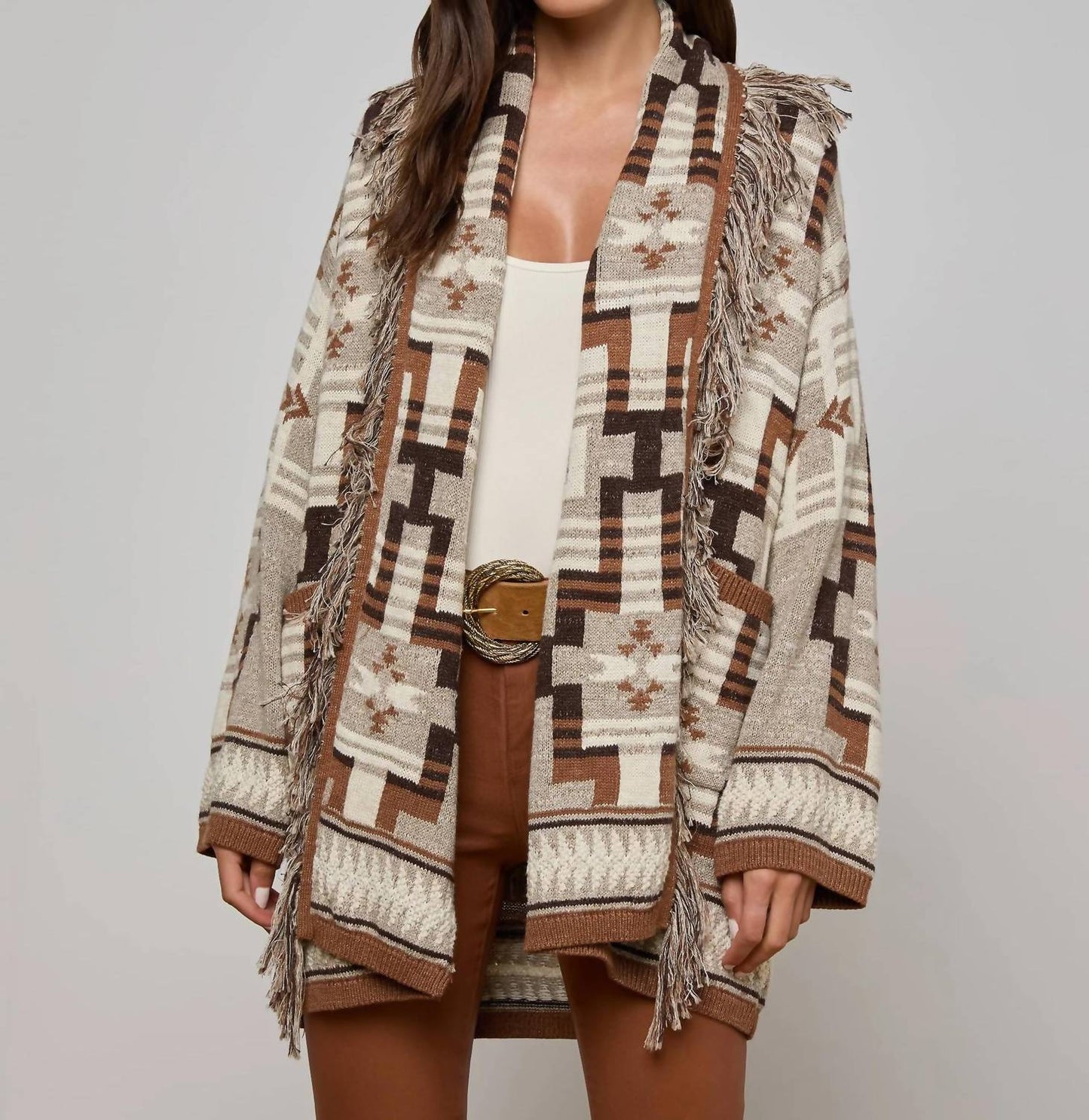 L'Agence - Jair Jacquard Fringe Cardigan