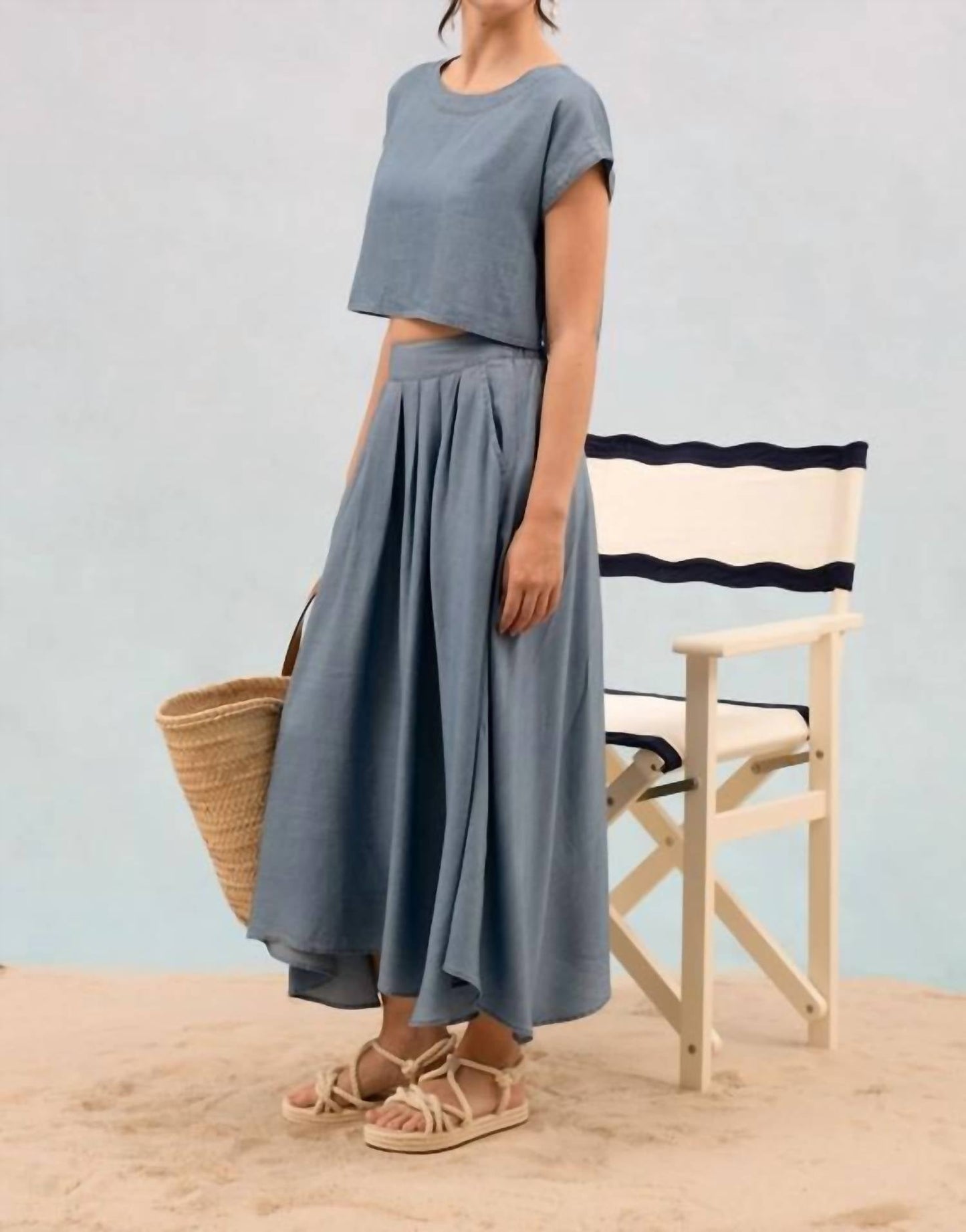 Blu Pepper - Chambray Boat Neck Boxy Crop Top
