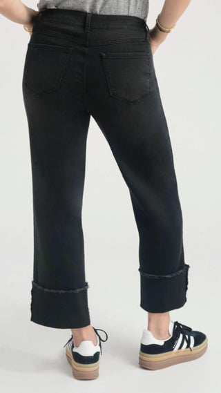 1822 Denim - Mid Rise Black Cuffed Straight Leg Jeans