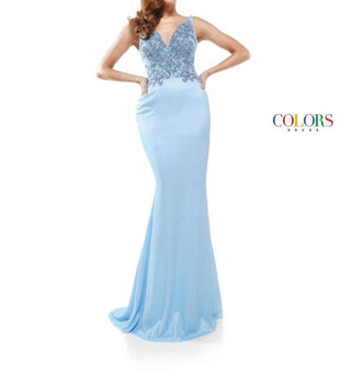 Colors Dress - Sleeveless V-neck Embellished Long Dress
