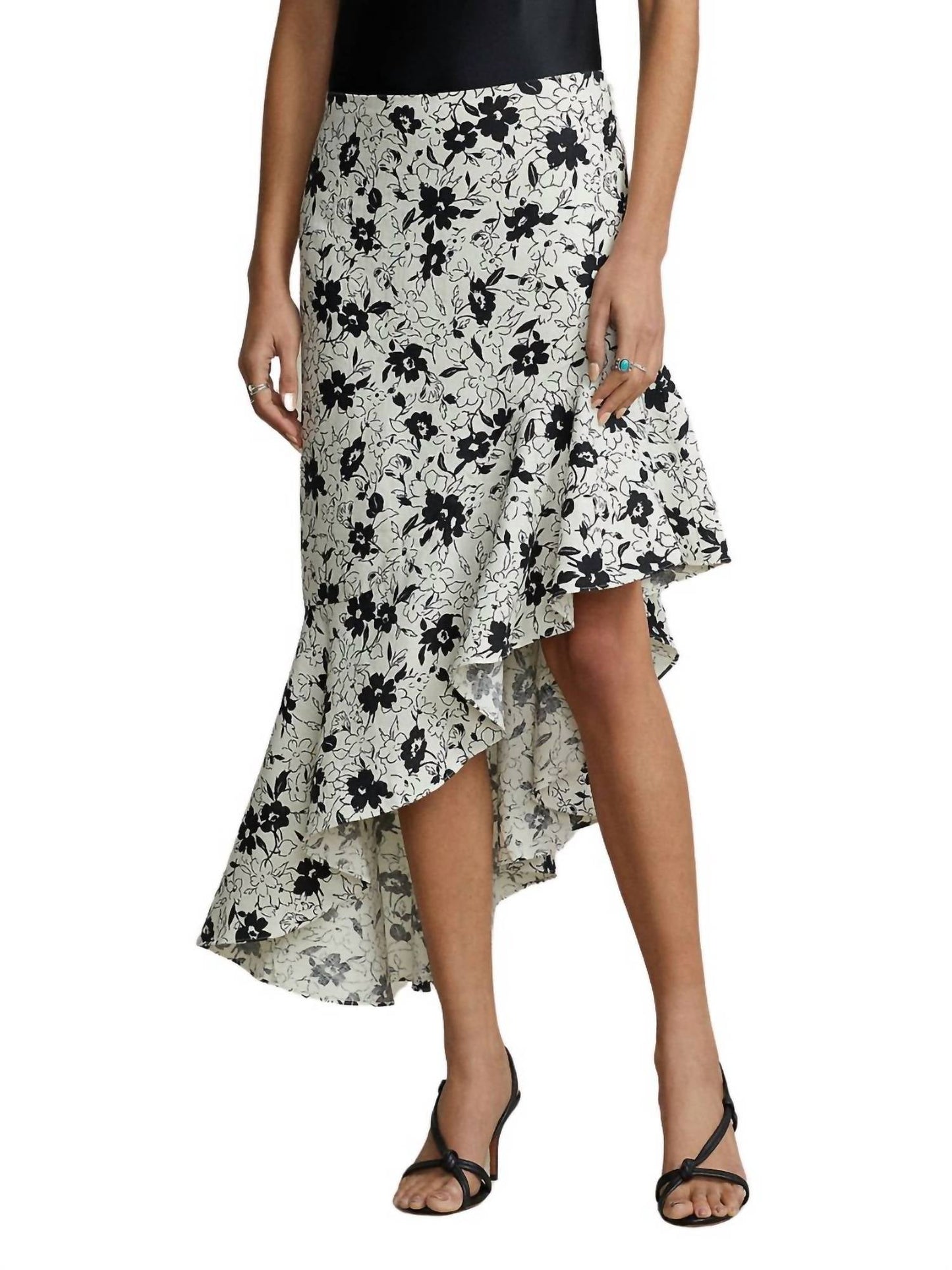 Polo Ralph Lauren - Floral Ruffed Asymmetrical Linen Skirt