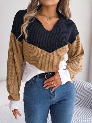 Lovesoft - Lapel Contrast Pullover Sweater