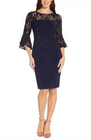 Adrianna Papell - Lace-Trim Bell-Sleeve Jersey Dress