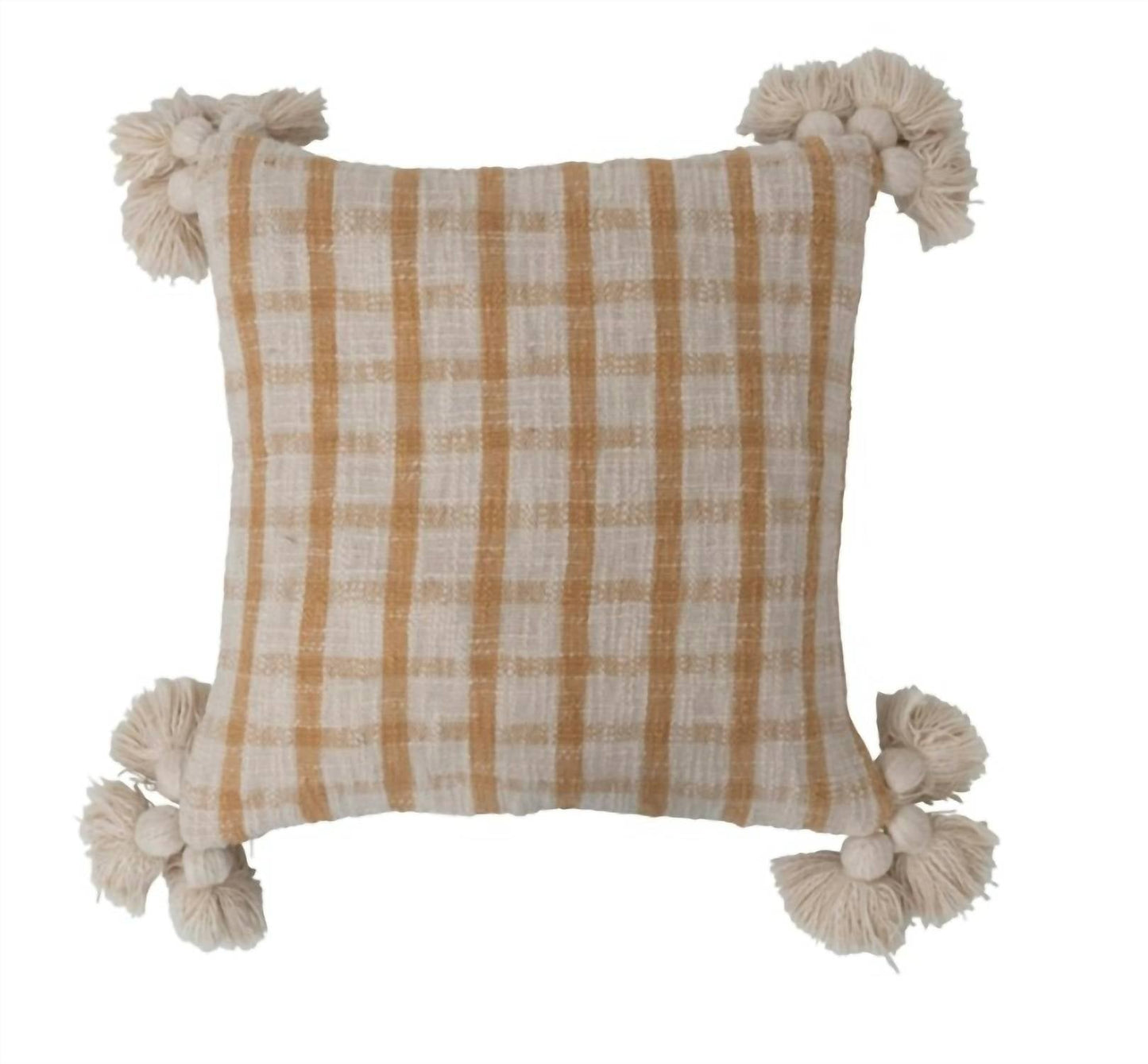 Creative Co-Op - Square Woven Cotton Slub Plaid Pillow With Tassels