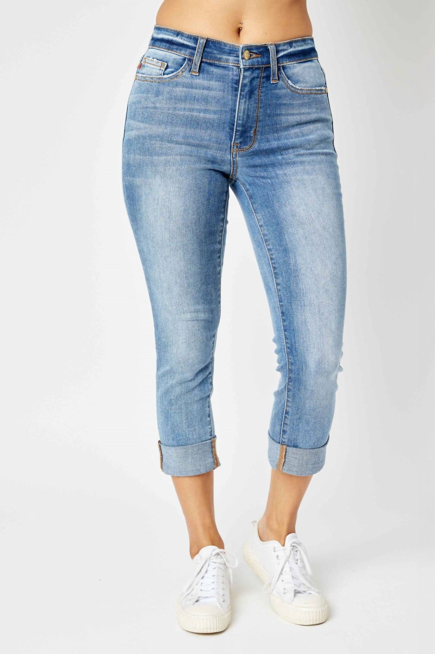 Judy Blue - Mid Rise Cuffed Skinny Capri