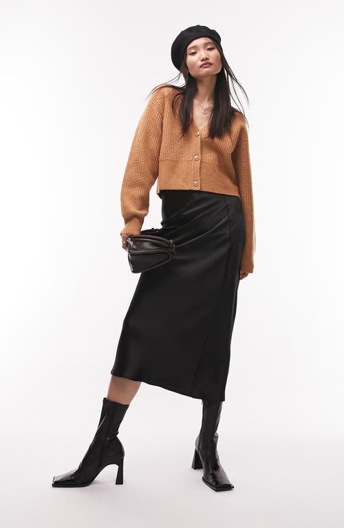 Topshop Waffle Knit Crop Cardigan - Camel