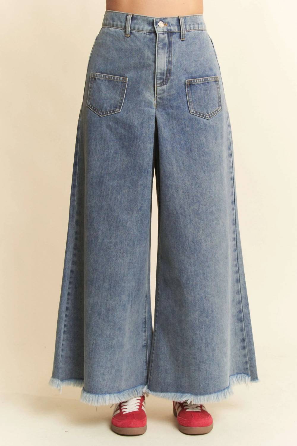 Trendsi - Davi & Dani Patch Pocket Wide Leg Culotte Jeans