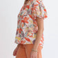 Entro - Floral Print Bubble Sleeve Blouse