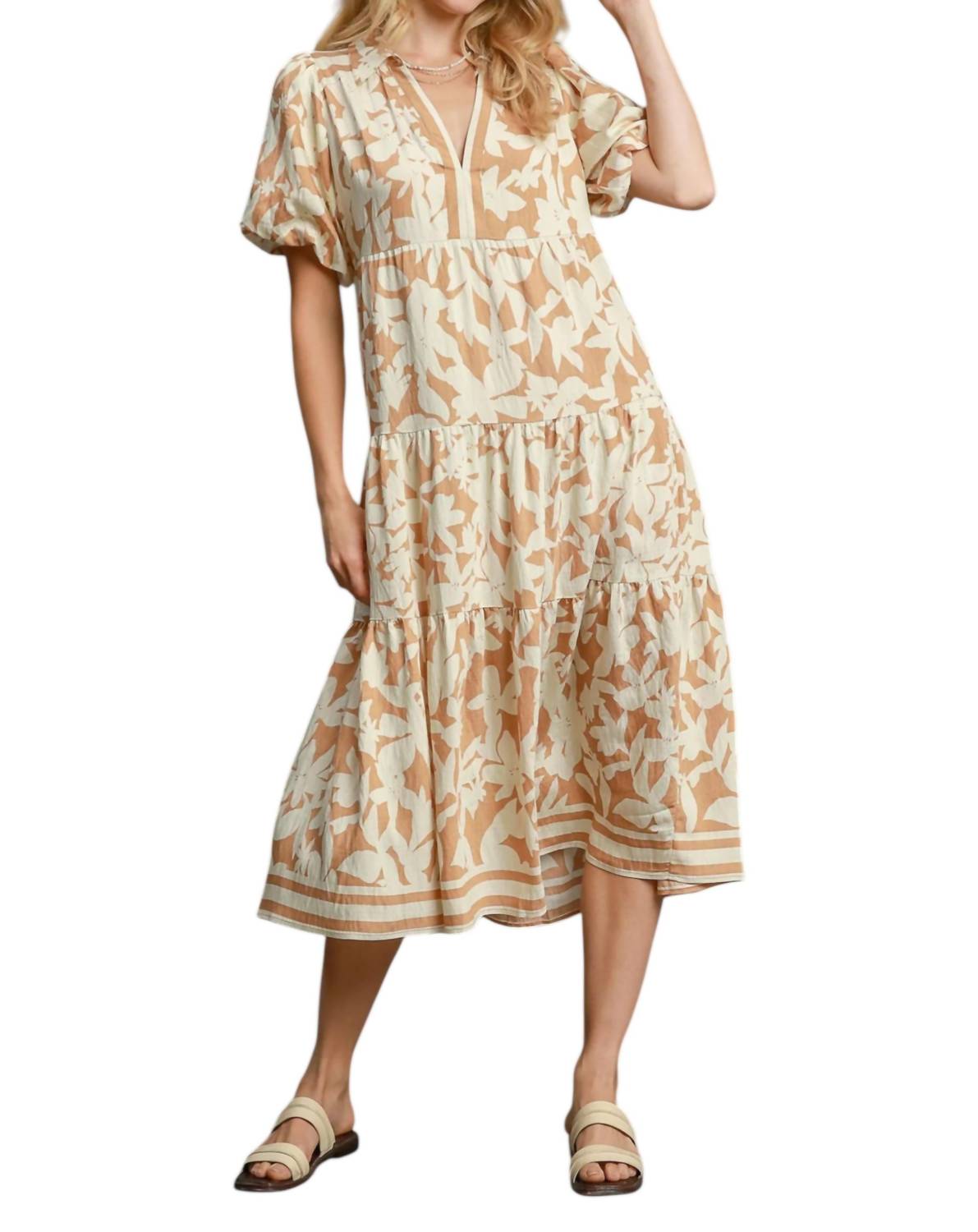 Umgee - Botanical Print A-line Tiered Dress