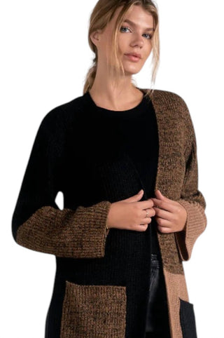 Elan - Long Colorblock Duster Sweater with Pockets