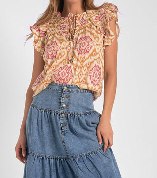 Elan - Ruffle Sleeve Tie Front Blouse