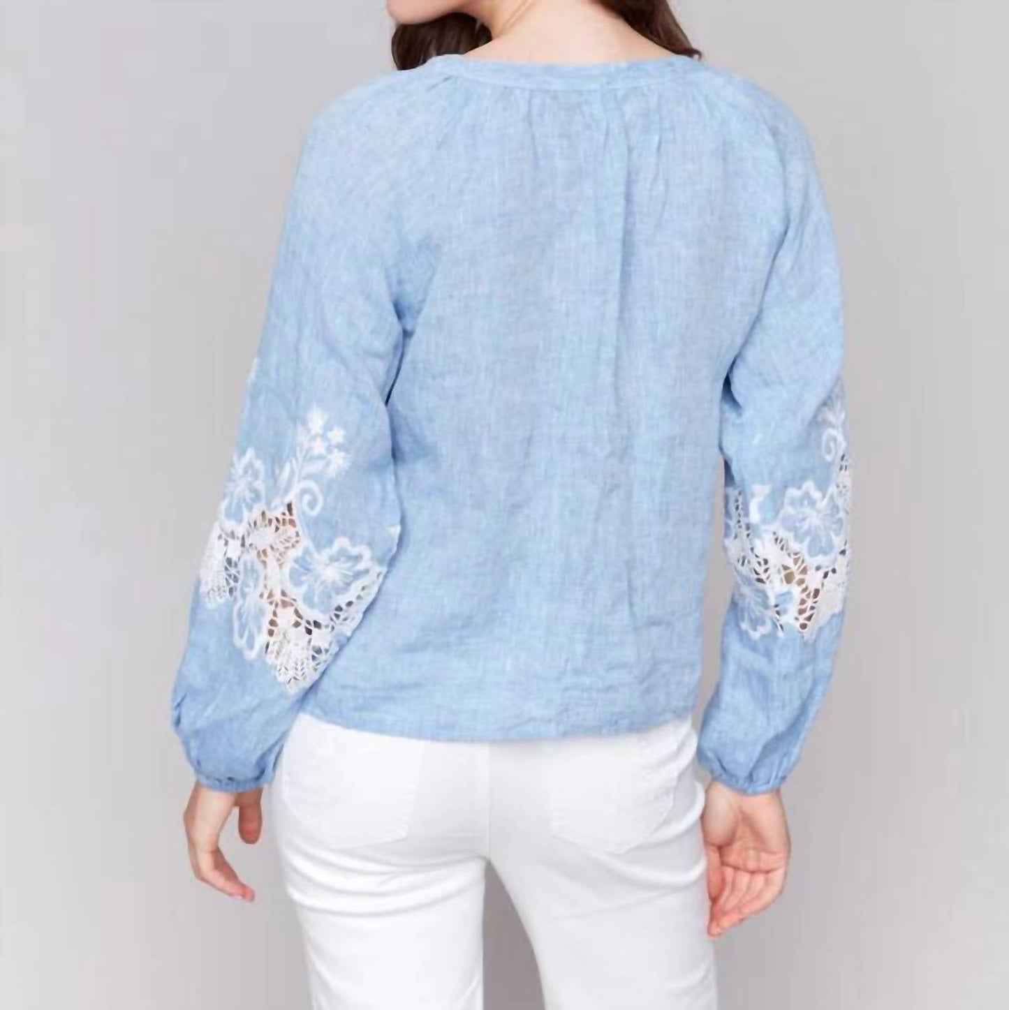 Charlie B - Cotton-linen Button-front Blouse With Embroidery