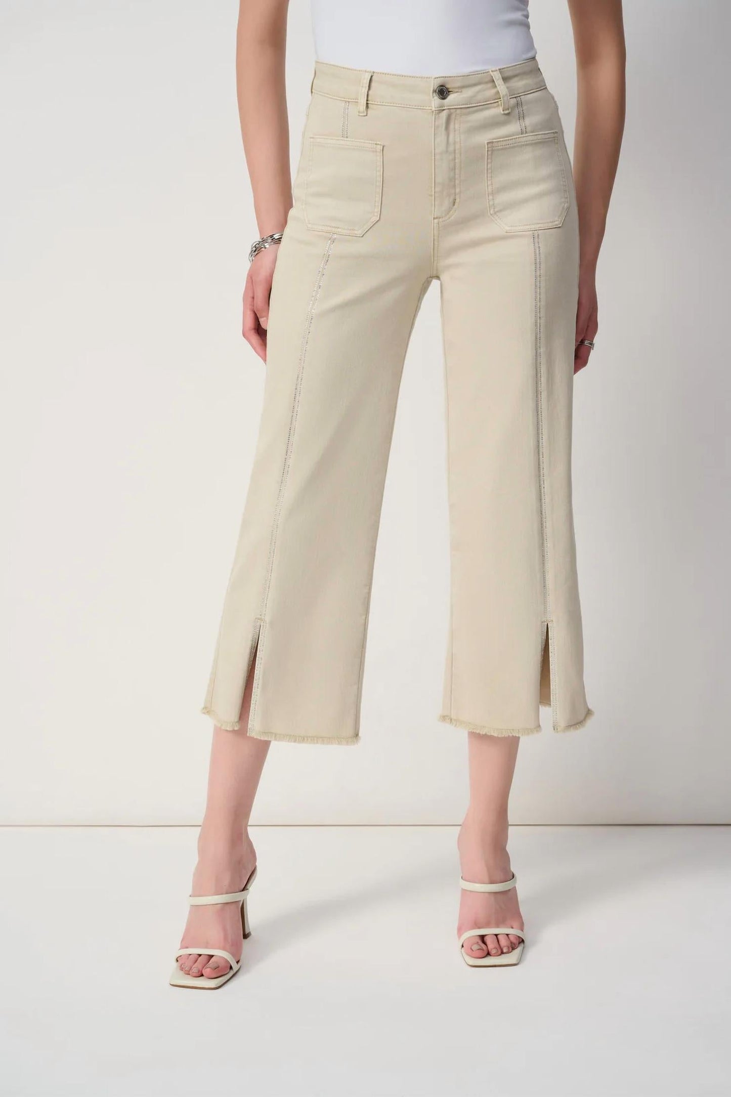Joseph Ribkoff - Embellished Frayed Hem Culotte Jeans