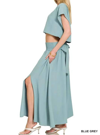 Trendsi - Zenana Heavy Woven Span Crop Tee & Skirt Set