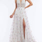 Vienna Prom - Floral Plunging V-neckline A-line Long Gown