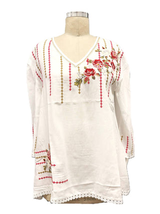 Paparazzi - Women's Embroidered Viscose Hanky Hem Top