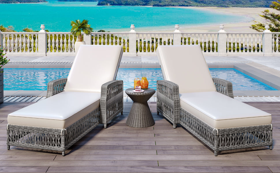 GO 2 Piece Long Reclining Chaise Outdoor Wicker Lounge Set