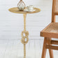 13.8x13.8x24 Gold Side Table with Rope Knot Design and White Marble Base