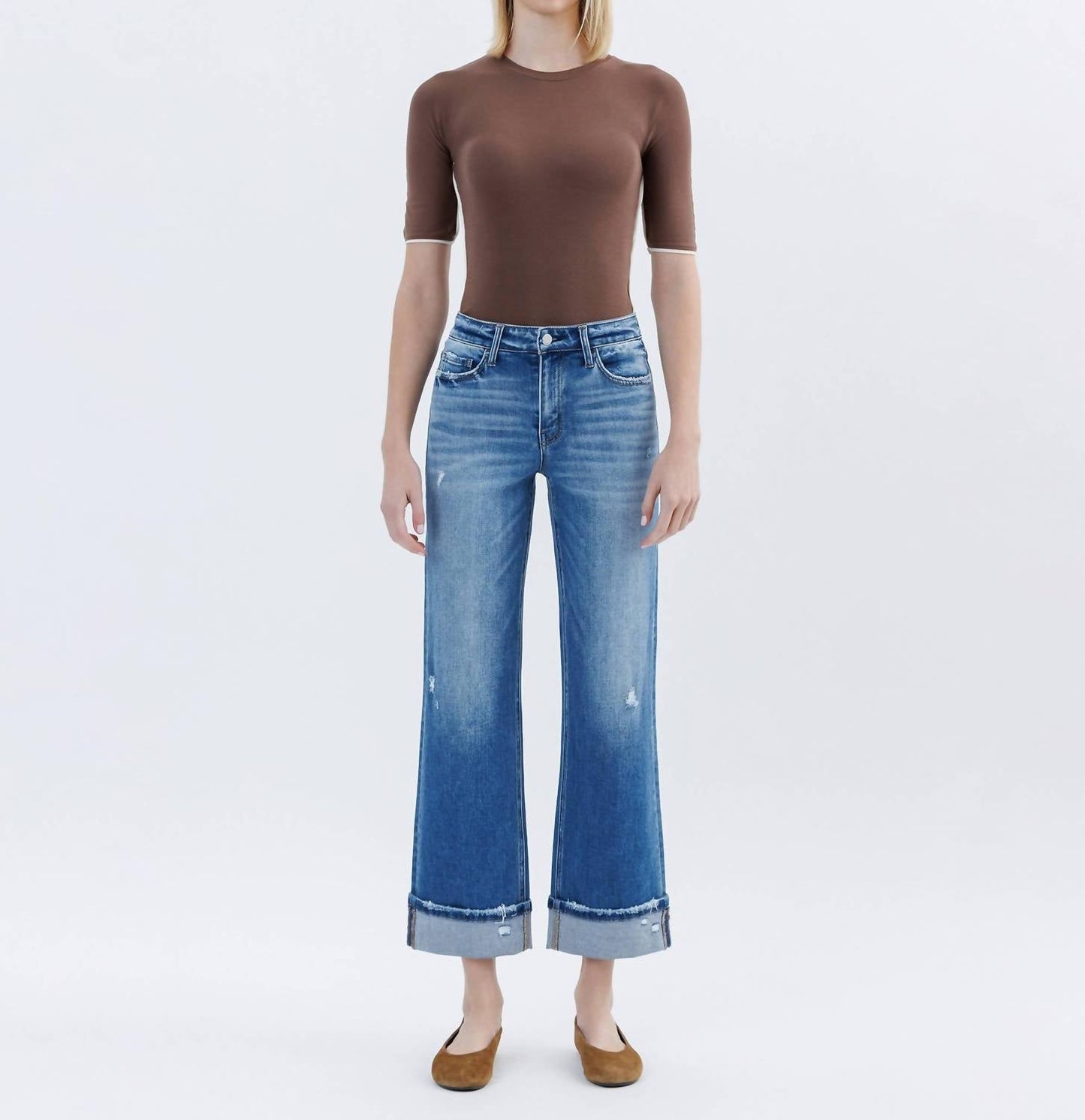 Flying Monkey - High Rise Cuffed Slim Wide Leg Jeans