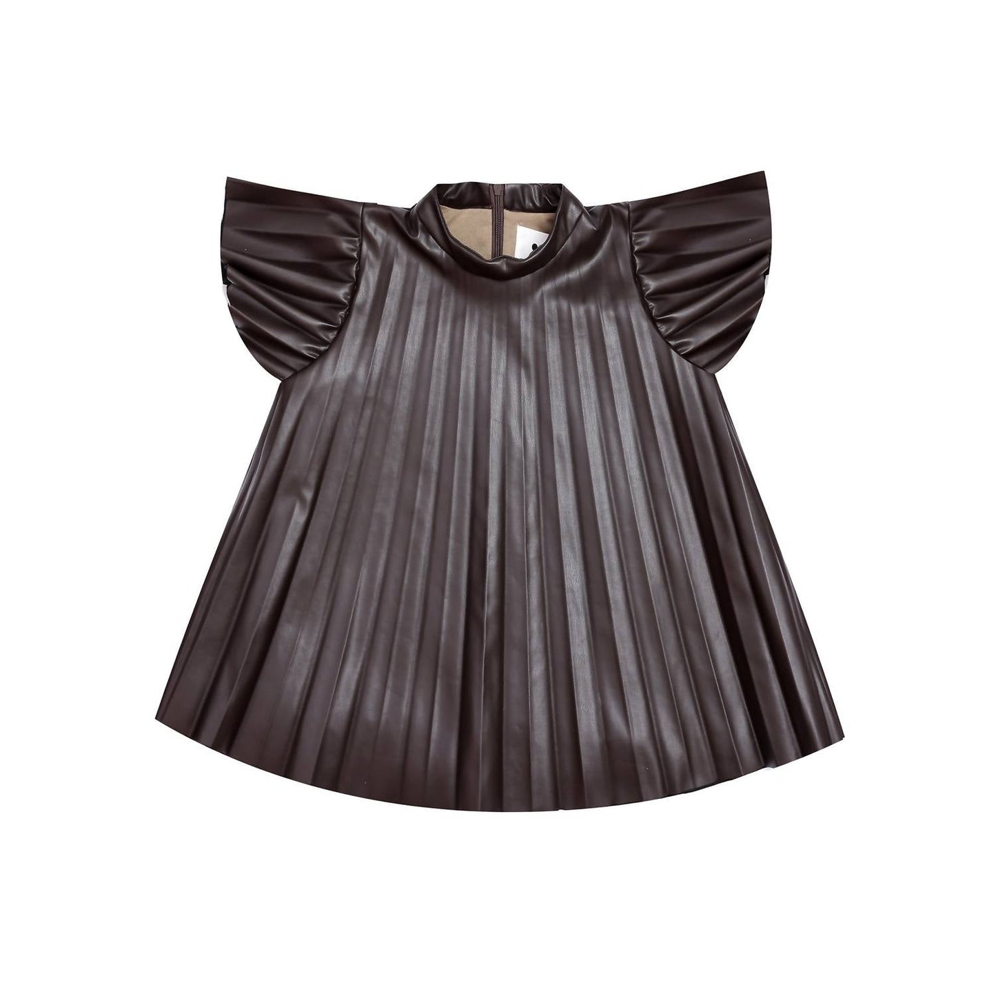 Omamimini - Faux Leather Pleated Dress