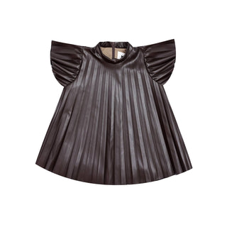 Omamimini - Faux Leather Pleated Dress