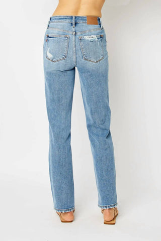 Judy Blue - High Waist Heavy Destroy Straight Denim Jean