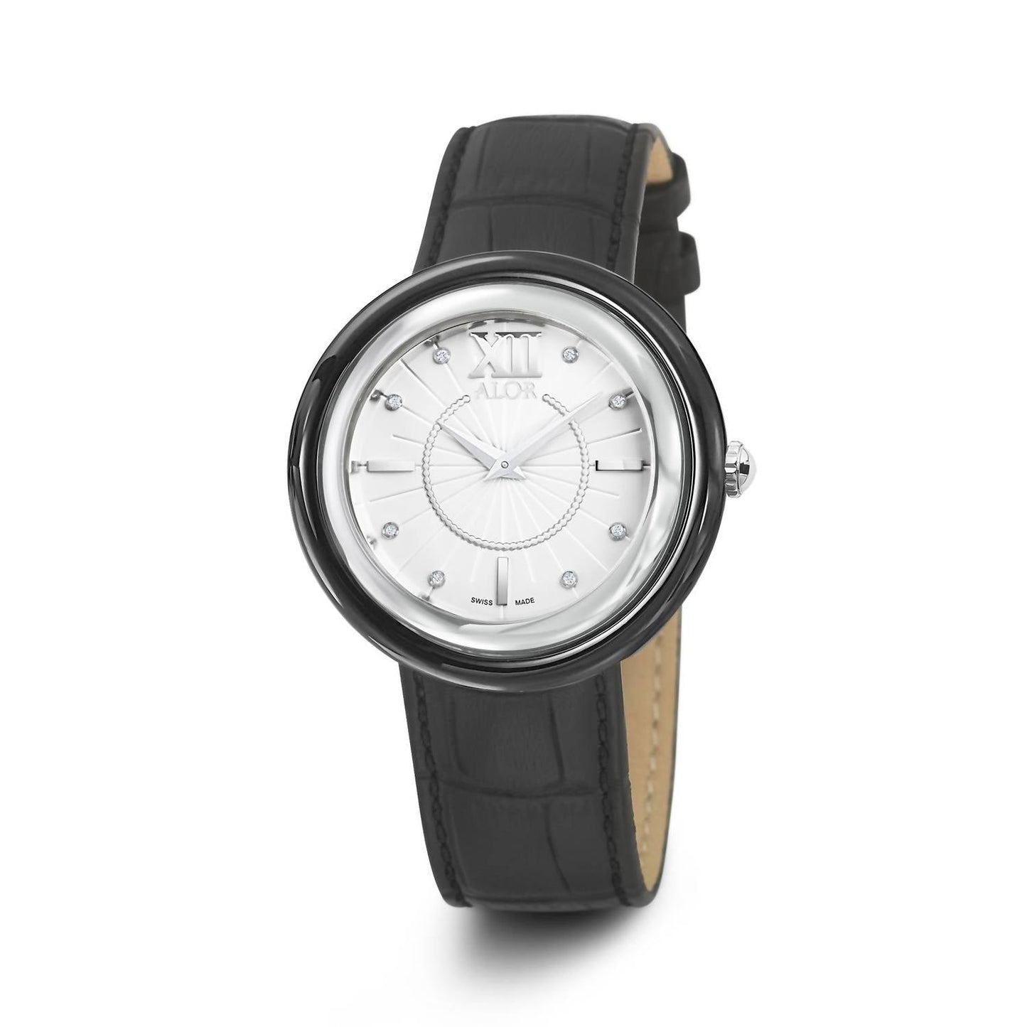 Alor - 0.04 Cts Leather Strap Diamond Watch